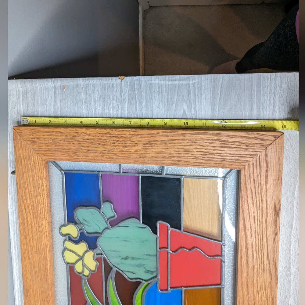 Vintage Wood Framed House Plants Large Stained Glass - Picture 13 of 14
